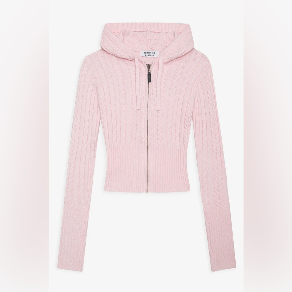 NWT New Frankies Bikinis Aimee Cable Knit Hoodie Rose Quartz Size Medium - Picture 2 of 10